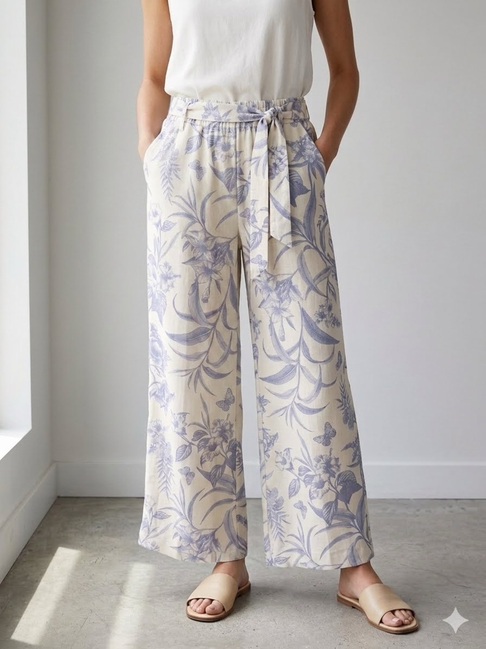 Wide-Leg Floral Pants